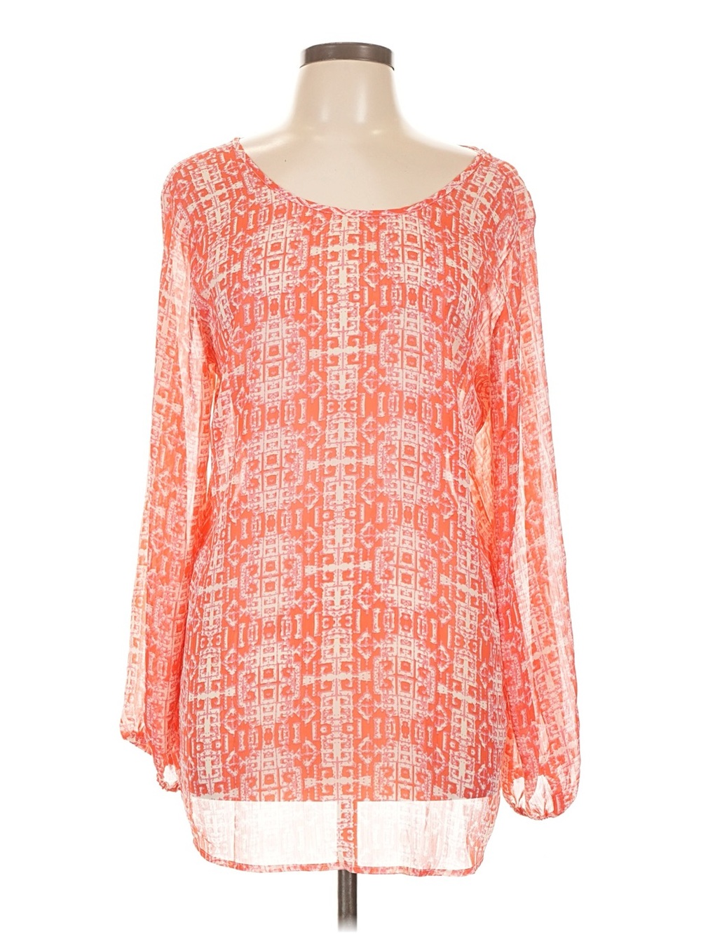 Halo Coral Patterned Long-Sleeve Scoop Neck Tunic